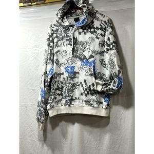 ZARA Men's White Black Hoodie All over print Pullover Size 38